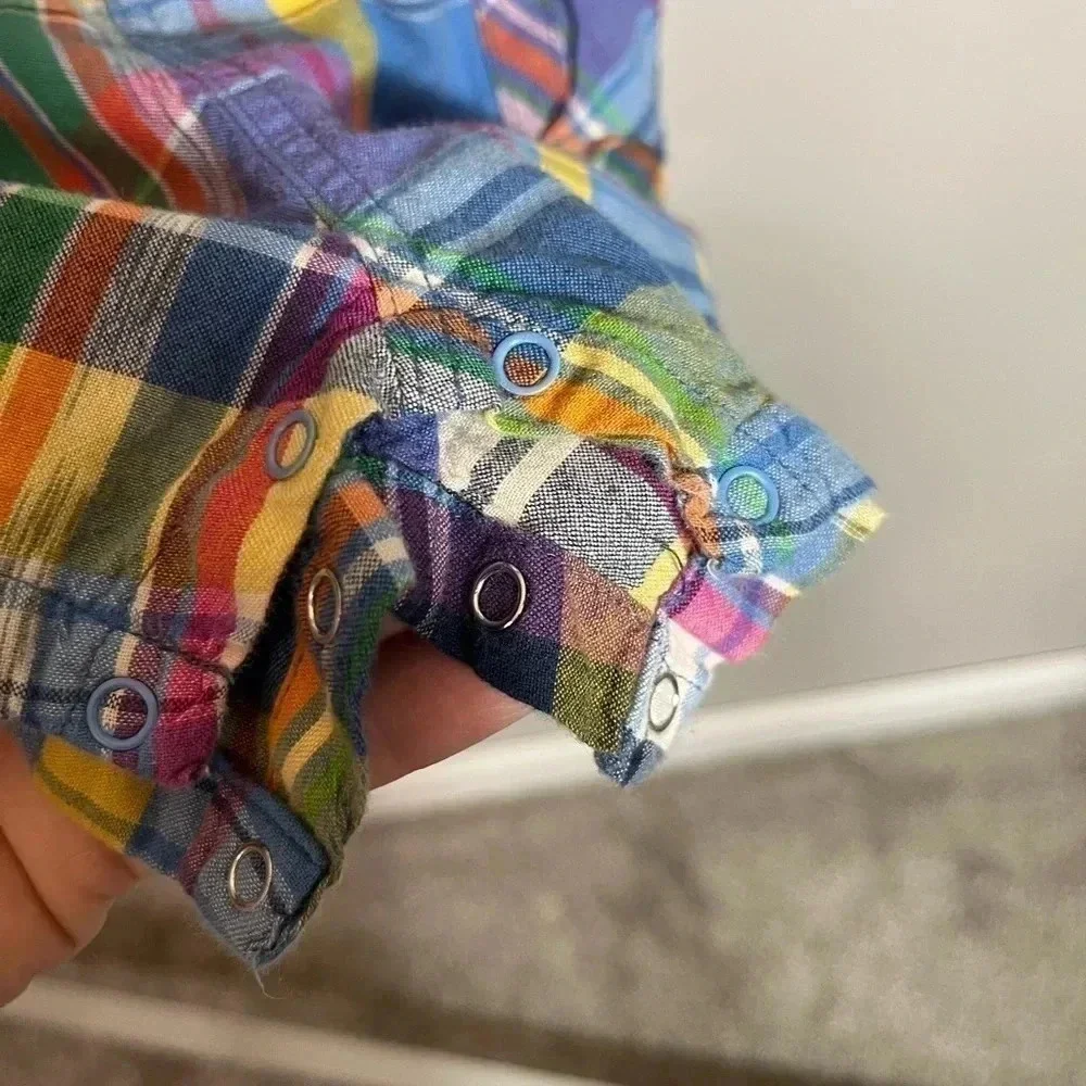 Ralph Lauren Baby plaid madras shortalls size 9‎ months